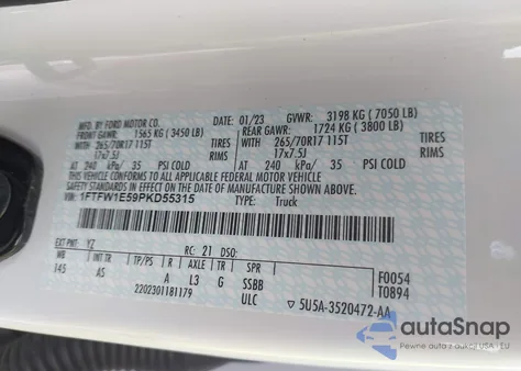 2023 Ford F-150 Xl z USA, uszkodzony, nr VIN 1FTFW1E59PKD55315